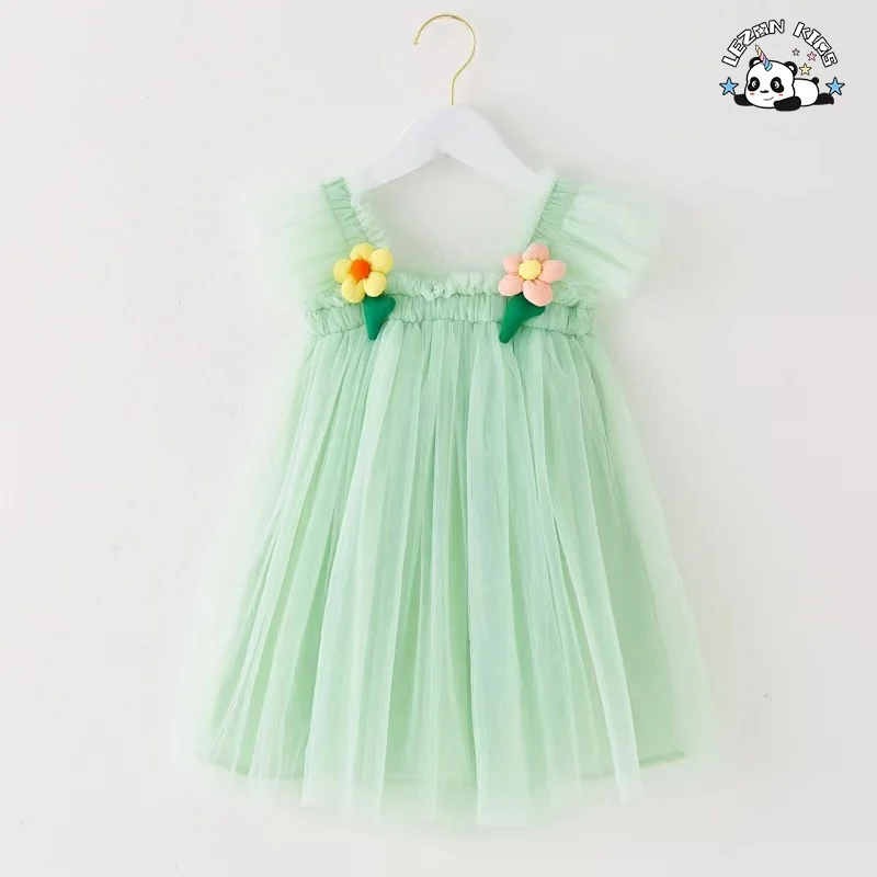 LEZONKIDS - Customizable Wholesale New Design Flying Sleeve Cute Flowers Printed Fashon Tutu Girls Kids Dresses